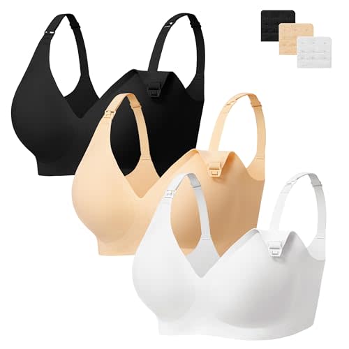 Angelhood 3 Pack Nursing Bras for Breastfeeding Seamless Pregnancy Maternity Bra Wireless Sleep Bralette with Extenders