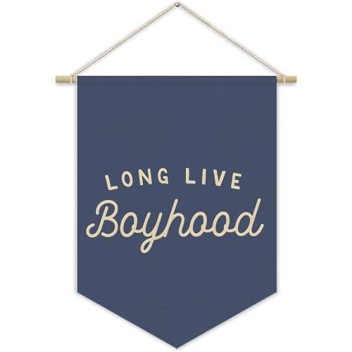 XYDEG Navy Blue Boy Room Decor,Long Live Boyhood Canvas Banner Nursery Playroom Wall Decor for Boys Bedroom Toddler Decorations Teen Boy Room Decor,Playroom Decor Wall Hanging Flag 15x11 Inch