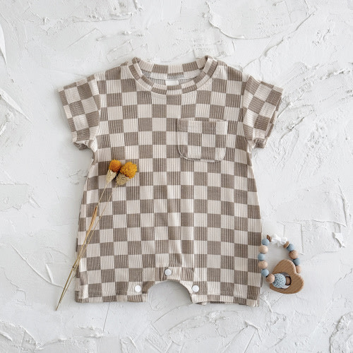 Newborn Neutral Checkered Jumpsuit