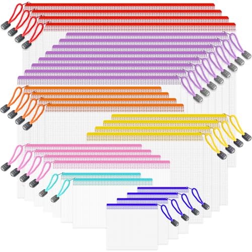 Mesh Zipper Pouch Bags, 32 Pcs Zipper Bags, 8 Size Waterproof Zipper Pouches for Organizing, Assorted Color Plastic Zipper Pouches, Mesh Bags with Zipper for Travel, School, Home and Office Supplies.