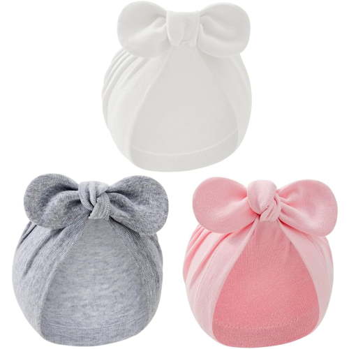 Dalrosia 3PCS Newborn Baby Bow Knot Turban Hat Infant Toddler Hospital Hat Cotton Head Wrap Beanie Cap