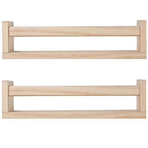 JORIKCHUO Nursery Floating Book Shelves for Kids Room, Kitchen Spice Rack, or Rustic Wall Mounted Shelves for Farmhouse Bathroom Decor (Natural Wood),Set of 2