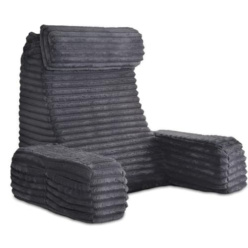 ENITYA 22" XL Back Pillow for Bed Sitting Up, Reading Pillow with Built-in Arms, Soft Back Support Chair, Ideal for Watching TV, Gaming, Nursing, Resting, Post Surgery, Dark Grey