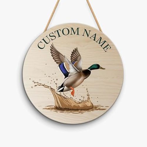 Personalized Mallard Duck Themed Nursery Decor, Ducks Signs for Boys Room Decor, Baby Showers Gifts for Newborn, Goose Wooden Round Sign for Wall, Mallard Duck Nursery Name Sign