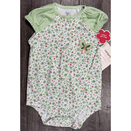 Baby Girl Clothes New Carter's Vintage 9 Month Green Butterfly Romper Outfit