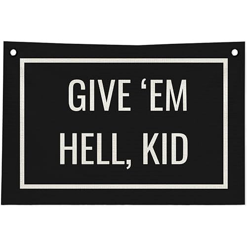 Kids Room Wall Decor,Boys Playroom Decor Canvas Banner, Funny Give Em Hell Kid Hanging Canvas Banner Flag Wall Art Decor for Boys Nursery Kids Bedroom Playroom, 20x30 in