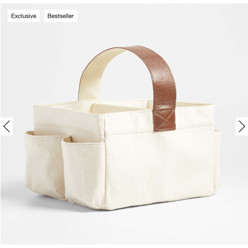 Canvas Diaper Caddy Organizer with Brown Leather Handle