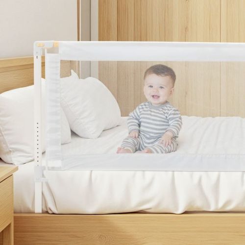Toddler Bed Rail, Baby & Kids Bed Guard Rail, Iron Pipe & Breathable Mesh, Adjustable Anti-Fall Rail