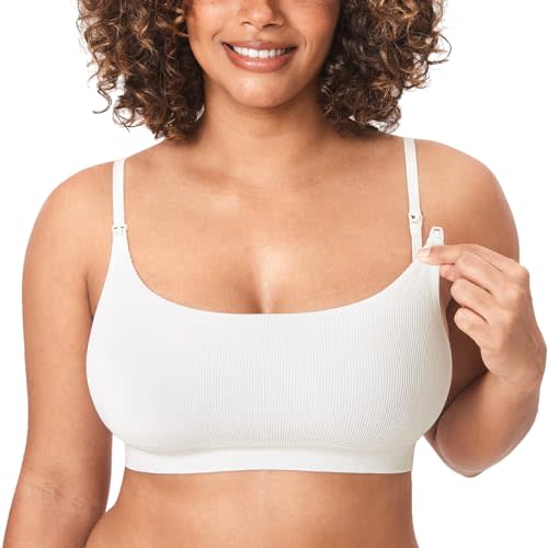 MOMANDA Ribbed Nursing Bras for Breastfeeding Soft Lift Maternity Sleep Bra Wireless Seamless Comfy Bralettes