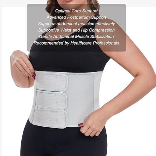 Postpartum Belly Band abdominal Binder for Natural Delivery & C-Section, Adjustable Compression Wrap, Abdominal Support Belt (Gray, S/M)