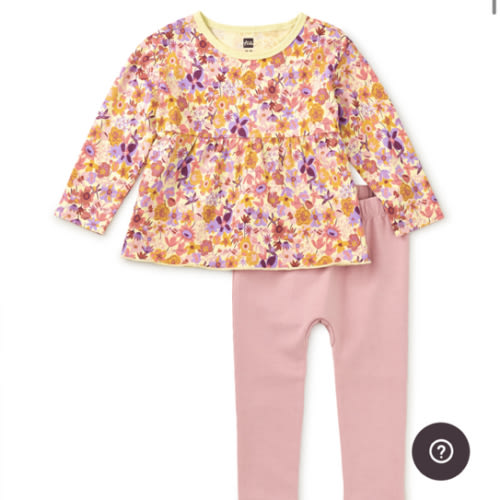 LITTLE GIRL & Hand Painted Wildflowers & Peplum Top & Pants Baby Set & SET & Tea Collection