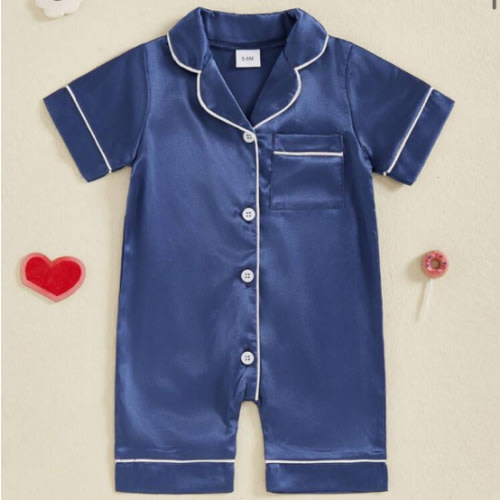 Newborn Baby Boy Girl Silk Pajamas 3 6 12 18 24 Outfits Short Sleeve Button Up Satin Pjs One Piece Romper Shorts Baby Sleepwears | SHEIN USA