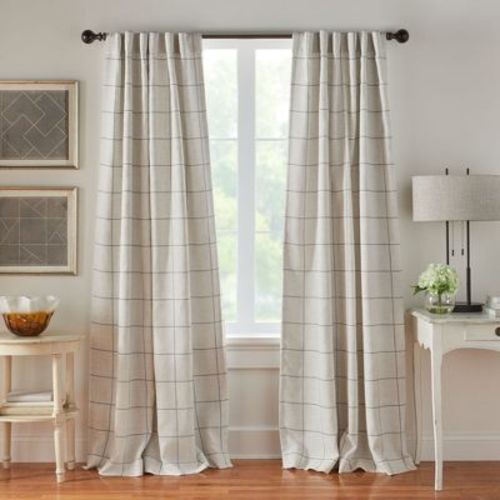Brighton Windowpane Plaid Lined Room Darkening Single Window Curtain Panel - 52" x 95" - Gray - Elrene Home Fashions