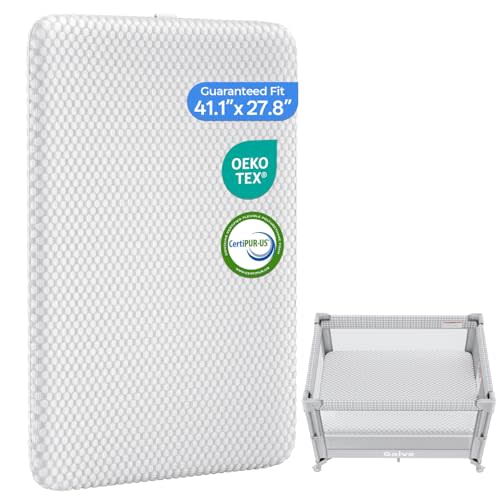 GAIVE 1.5in Mattress Fit Pack and Play & Baby Bassinet, Gel Memory Foam with Waterproof & Breathable Ice Silk Cover, 41.1"x27.8" （Grey）