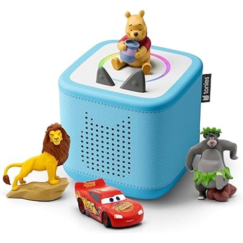 Toniebox 2 Audio Player Disney Bundle for Kids 3+ with Lightning McQueen, Simba, Winnie The Pooh, and Baloo - Sky Blue
