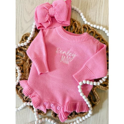 Personalized Knit Ruffle Romper, Newborn Coming Home Outfit, Custom Baby Girl Outfit