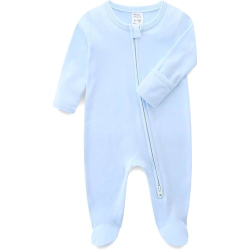 Baby Romper 100% Organic Cotton Pajamas One Piece Long Sleeve Zipper Footie Onesie for 0~12M Baby