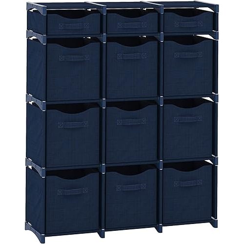 Cube Storage Organizer with Storage Bins Included - The Perfect Closet Organizers and Storage Solution. Includes 12 Storage Cubes, Great For Toy Storage, Closet Storage, Clothes Storage (Navy)