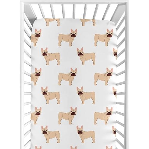 Sweet Jojo Designs Fitted Baby Crib Sheets (Frenchie Puppy Dog) for Boys or Girls, Infant Nursery, Toddler Room - Standard Size (Gender Neutral, Modern, Unisex, Tan, Cartoon, French Bulldog, Doggy)