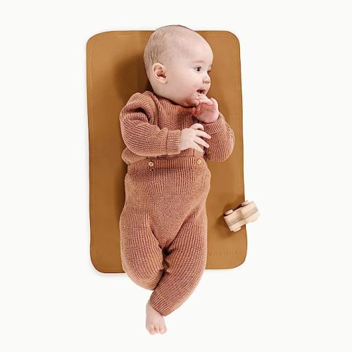 Gathre Wipeable Baby Changing Mat, Made of Premium, Soft, Water-Resistant Vegan Leather, Foldable Playmat for Babies, Home Nursery or Travel Use - Camel