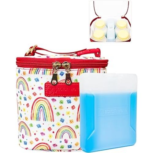 Sarah Wells Cold Gold Breastmilk Cooler Bag with Safety Tested Ice Pack - Insulated Milk Storage for Work, Travel & Daycare - Fits Bottles & Pump Parts - Machine Washable (Rainbows)