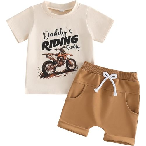 Bagilaanoe Toddler Baby Boy Short Sleeve T-Shirt and Shorts Set Motorcycle Graphic Letter Print Clothes Summer 2PCS Outfit
