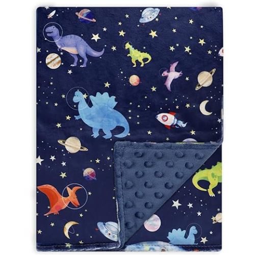 GFU Baby Blanket for Boys and Girls, Soft Minky Infant Receiving Blanket with Dotted Backing Double Layer, Newborn Toddler Bed Blanket with Antler Arrow Printed, Navy Blue, 30 x 40 Inch
