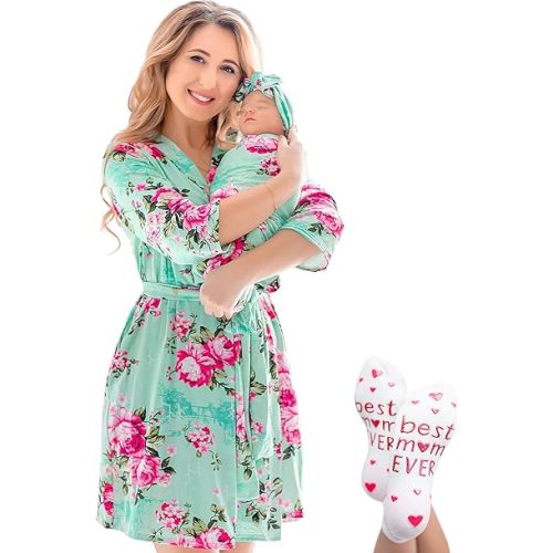 ECO BABY Mommy and Me Robe and Swaddle Set | Maternity Robe and Matching Baby Set for Girl, Boy | Hospital Labor and Delivery