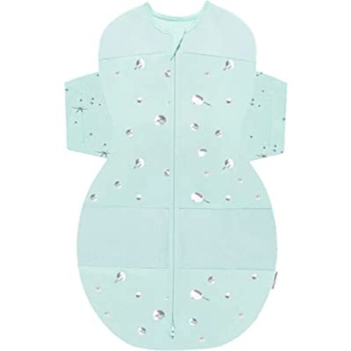Happiest Baby SNOO Sleep Sack - 100% Organic Cotton Baby Swaddle Blanket - Doctor Designed Promotes Healthy Hip Development (Teal Planets, Large)
