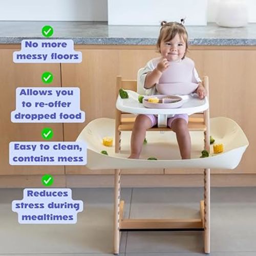 CATCHY -Food Catcher-Compatible with Stokke Tripp Trapp High Chair-Baby & Toddler Food & Mess Catcher-Premium Linen Inspired -Under High Chair Accessory