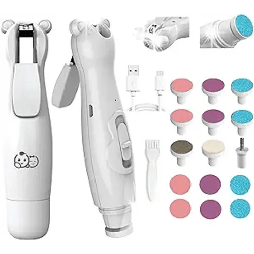 Royal Angels Rechargeable Dual Sided 20 in 1 Baby Nail Trimmer & Clipper, 15 Filing Pads, Whisper Quiet Electric File with LED Lights for Newborns & Toddlers, Safe Manicure Set for Families (Snow)