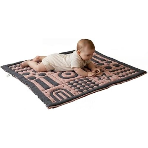 3D Soft Organic Cotton Crawling Blanket – GOTS Certified, 40x40 in Montessori Design for Motor Skill Development, Reversible, No Loose Threads – Washable & Sustainable