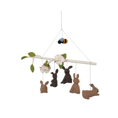 Creative Co-Op Wool Felt Mobile with Bunnies and Bee