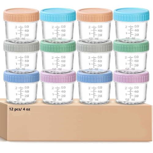 ZPARNO 12 Pack Glass Baby Food Storage Containers, 4 oz Baby Food Jars With Lids, Snack Containers Baby Food Maker, Microwave, Dishwasher, Leak-Proof BPA Free