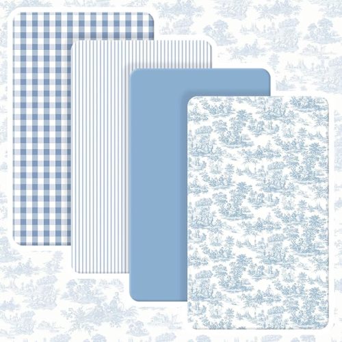 Peryiter 4 Pack Crib Sheets for Baby 52'' X 28" Blue Flower Crib Sheet