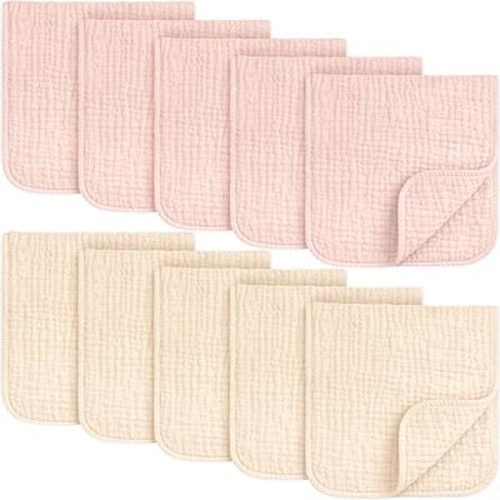 KeaBabies Organic Muslin Burp Cloths Baby Boy, Girl – 10-Pack 100% Cotton Muslin Burping Cloths for Babies, Newborn, 21x10 Large & Absorbent Spit Up Rags, Baby Washcloth, Infant Towels (Cameo)