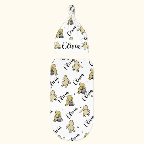 Personalized Classic Winnie the Pooh Baby Swaddle Blanket Set Gifts for Newborn - CALLIE