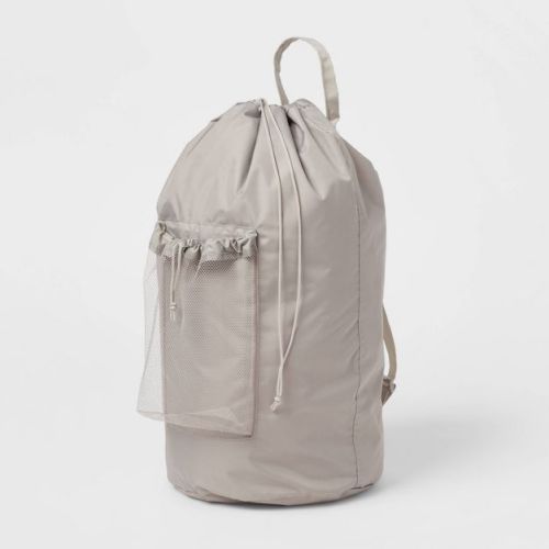 Backpack Laundry Bag Textured Gray - Brightroom™: Polyester, 3500 Volume, Multipurpose Hamper Bag, All Ages