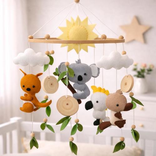 Australian Nursery Mobile | Felt Kangaroo Koala Cockatoo | Baby Crib Mobile