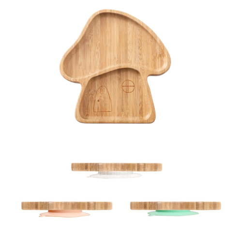 Cute Cartoon Children's Plate - Compartments, Suction Cup, Anti-Drop Wood, Baby Complementary Food Tableware