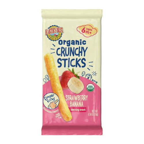 Earth's Best Organic Stage 2 Baby Teething Snack, Strawberry Banana Crunchy Sticks, 0.56 oz Bag