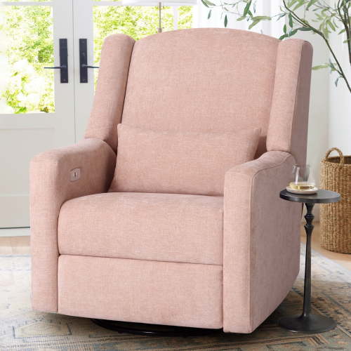 JULY'S SONG Power Swivel Gilder Rocker Recliner Chair for Adults, Skin-Friendly Nursery Rocking Chairs in Living Room with Waist Pillow, USB Charging,Pink
