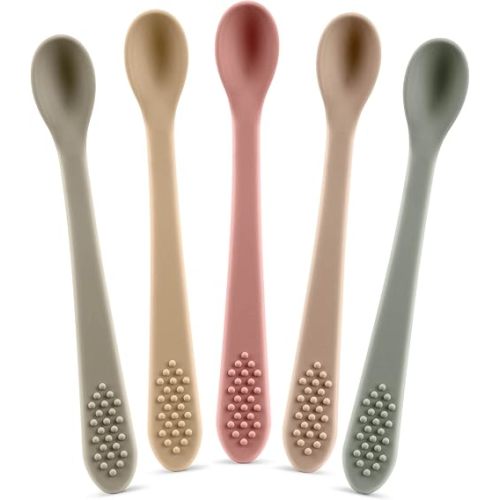 First Stage Silicone Baby Spoon - Self Feeding Utensils - Infant Feeding Spoon - Soft & Gentle on Gums - BPA Free Silicone Spoons Set (Pastel4)