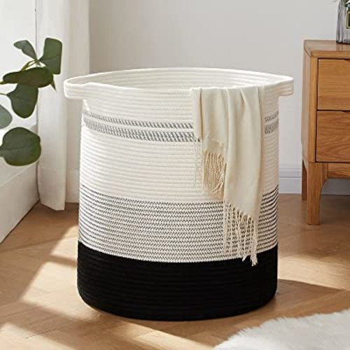 OIAHOMY 80L Laundry Hamper,Storage Basket with Handles,Decorative Basket for Living room,Woven Storage Basket for Toys Bin,Pillows, Blankets,Clothes-20x18in-Gradient Dark