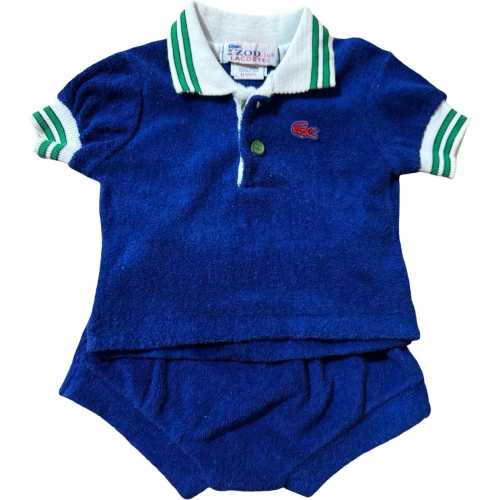 Vintage Izod Lacoste Baby 6M Blue Terry Cloth Polo Shirt Shorts Set USA