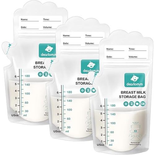 dearlomum BPA-Free Breastmilk Storage Bags - 120 Pcs, 6 Ounce, Self-Standing with Pour Spout, Space-Saving Flat Profile, Ideal for Convenient Breastfeeding and Milk Storage, Refrigeration & Freezing