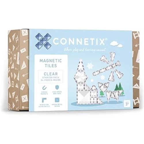 CONNETIX Magnetic Tiles Clear Starter Pack, 34 Pieces