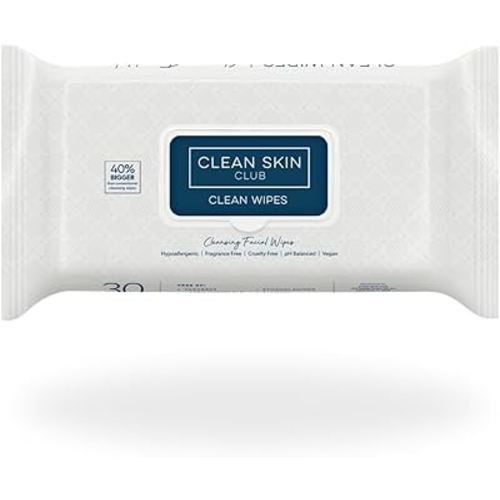 Clean Skin Club XL Premium Face Wipes, Extra Moist Makeup Removing Towelettes, Facial Cleansing Cloth, Fragrance Free, No Alcohol or Chemicals, (30 Ct, 1 Pack)