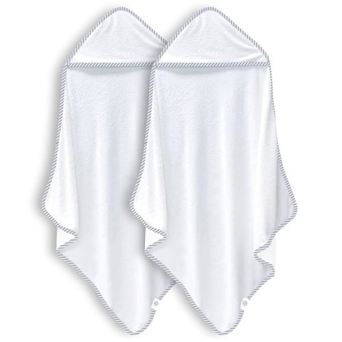 2 Pack Baby Bath Towel - Rayon Made from Bamboo, Ultra Soft Hooded Towels for Kids - X Large Size for 0-7 Yrs (White and Stripe, 37.5 x 37.5 Inch)