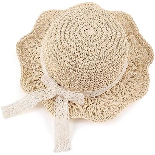 Baby Girl Straw Hat Outdoor Baby Sun Protection Hats Summer Bowknot Beach Cap for Infant Toddler Girls